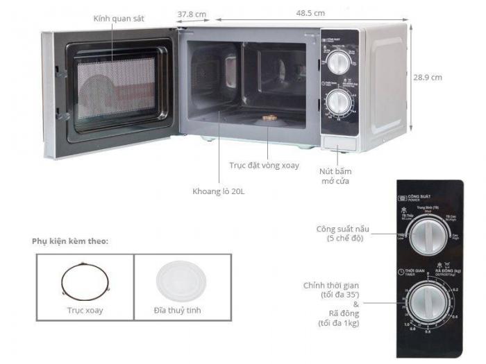 1Kích thước lò vi sóng Sharp 20 lít