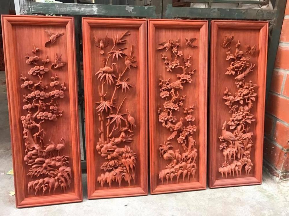 Bộ tranh gỗ Tứ quý gồm 4 bức Tùng - Cúc - Trúc - Mai